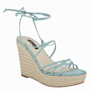 Nine West Havefun Ankle Wrap Espadrille Wedge Sandals - Light Blue - Ireland (DV8630421)